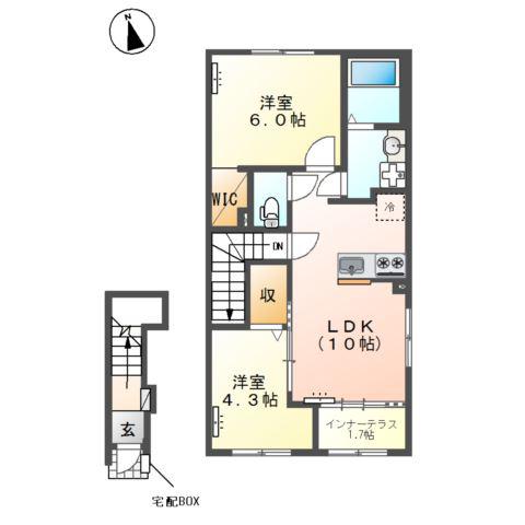 土浦市乙戸 (2LDK/2階)の間取り写真