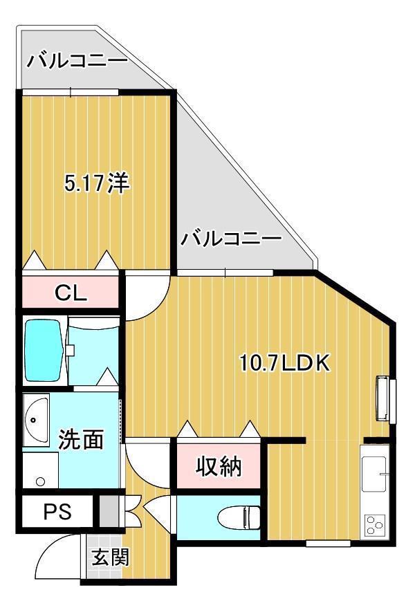 マーメイドフラットII(1LDK/3階)の間取り写真