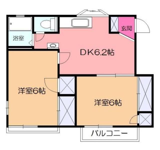 メゾンドール南橋本(2DK/2階)の間取り写真