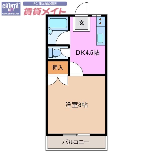 FORTUNA S棟(1DK/2階)の間取り写真