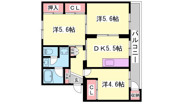 インタービレッジ梅ヶ谷(3DK/3階)の間取り写真
