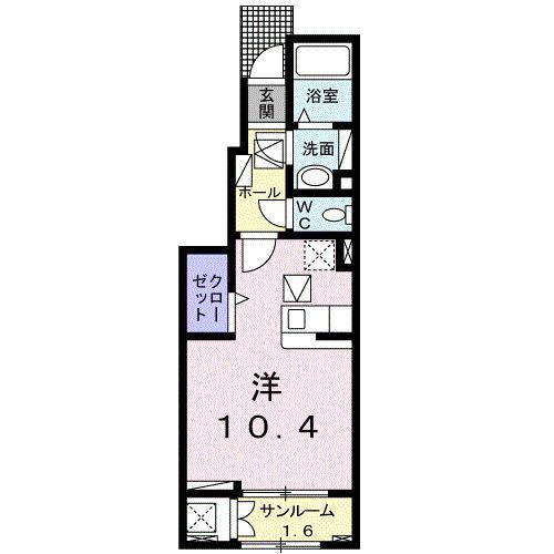グリーンパークII(ワンルーム/1階)の間取り写真
