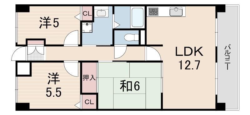阪急神戸線 武庫之荘駅 徒歩15分 5階建 築28年(3LDK/5階)の間取り写真