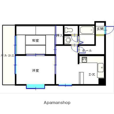 エクステンド清水町(2DK/5階)の間取り写真