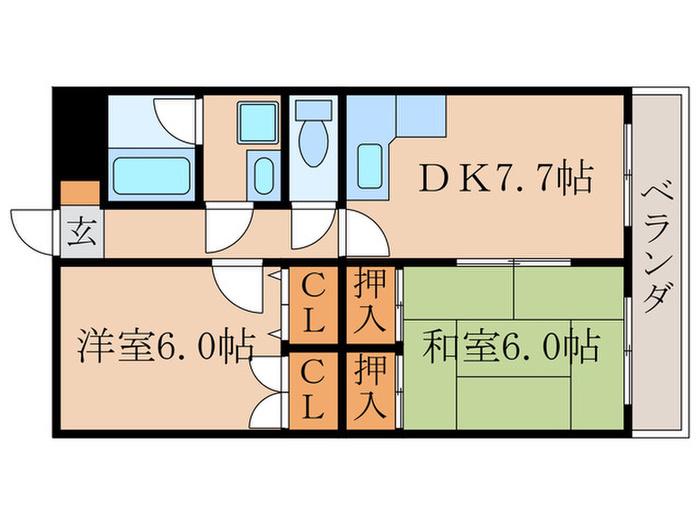 オレンジハウス(2DK/2階)の間取り写真