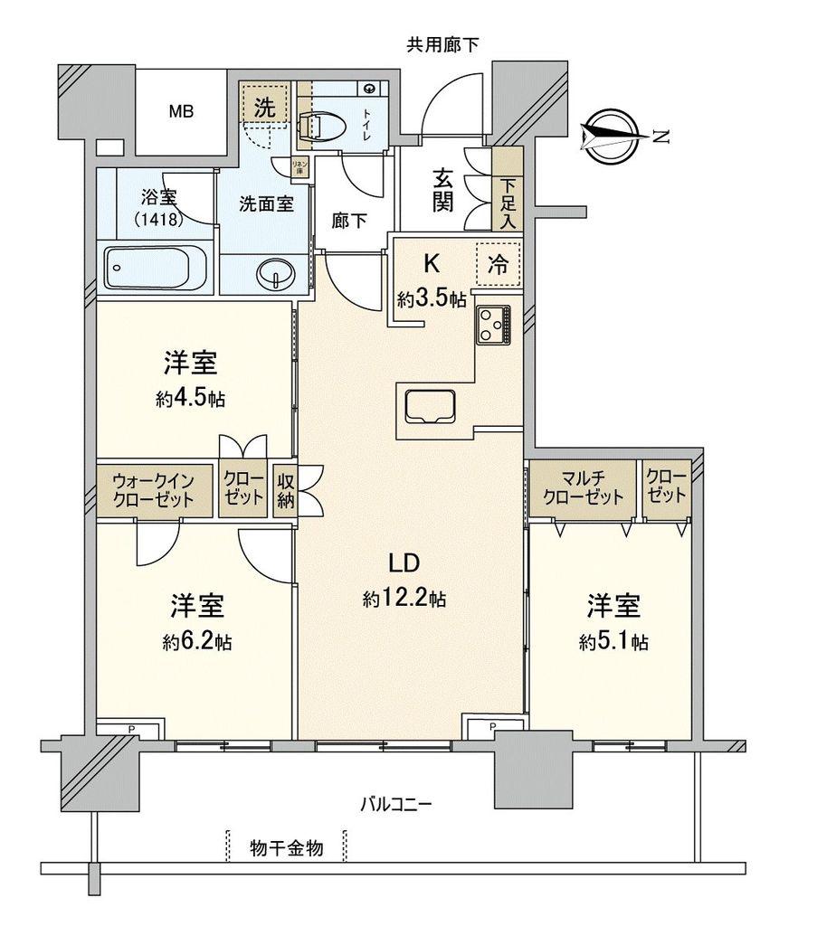 プラウドタワー岡山(3LDK/13階)の間取り写真