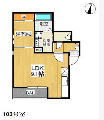 GRANDTIC グレイス博多南(1LDK/1階)の間取り写真