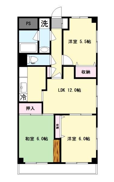 クレール壱番館(3LDK/4階)の間取り写真