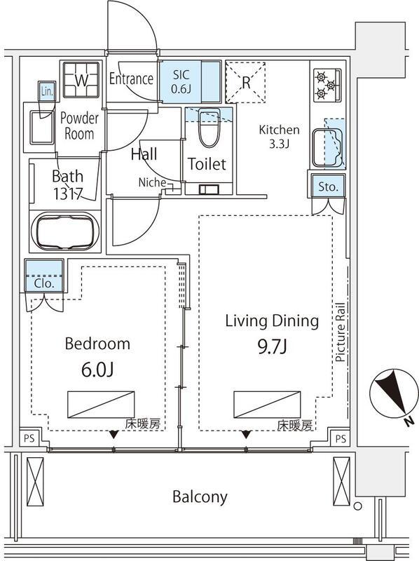 シティタワー新宿(1LDK/21階)の間取り写真