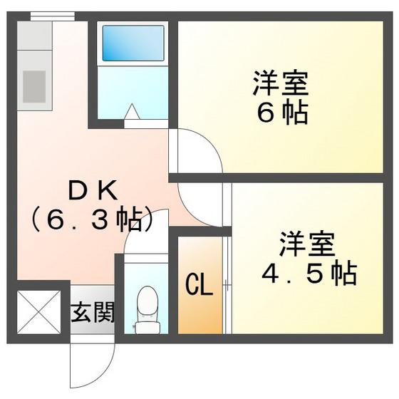 コーポイトウ(2DK/1階)の間取り写真