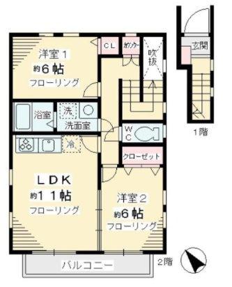 HEIM・REGENBOGEN(2LDK/2階)の間取り写真