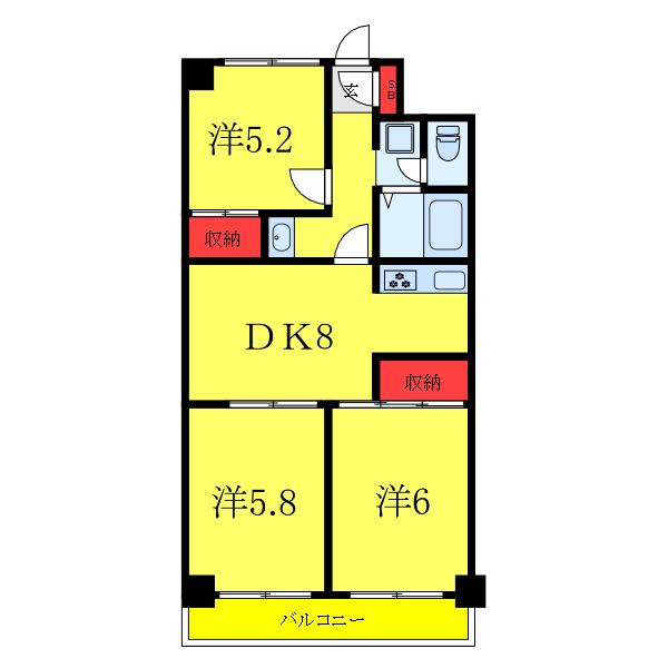中銀第2東上野マンシオン(3DK/7階)の間取り写真