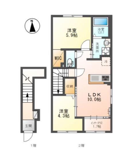 URARAKA(2LDK/2階)の間取り写真