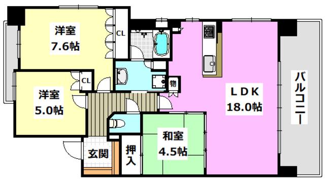 パークホームズ茨木西駅前(3LDK/3階)の間取り写真