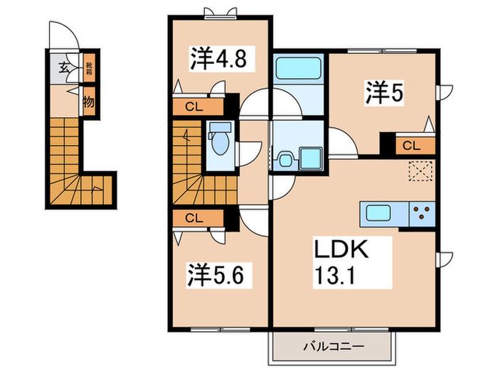SHAMAISON KONO(3LDK/2階)の間取り写真