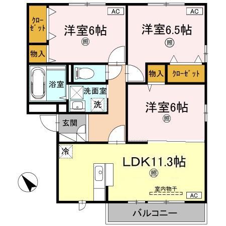 リビングタウン両三柳A棟(3LDK/3階)の間取り写真