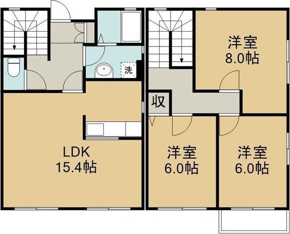 にこのいえ(3LDK/1階)の間取り写真