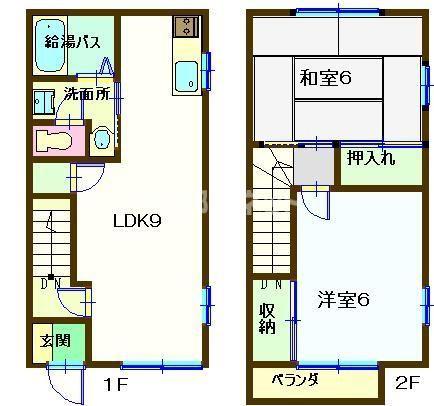 第6弘岡ハイツ(2LDK/1階)の間取り写真