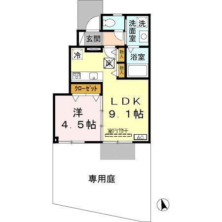 ラフィーネ林3(1LDK/1階)の間取り写真