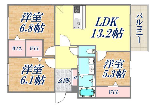 エレナ本山(3LDK/2階)の間取り写真