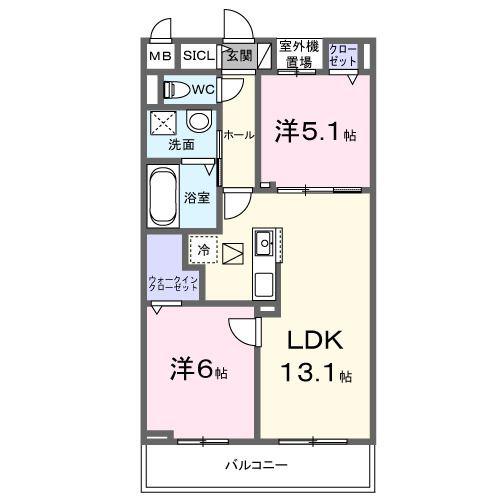 メゾンフルール(2LDK/1階)の間取り写真
