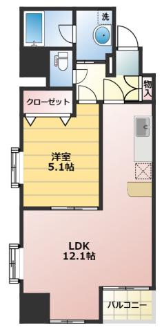 ローレルコート田町(1DK/9階)の間取り写真