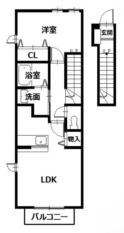 リーデンベルクC(1LDK/2階)の間取り写真