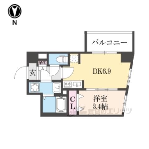 ファステート京都東寺グラン(1DK/6階)の間取り写真