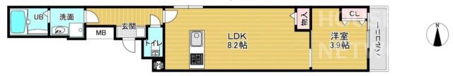 アドバンスコート四条堀川II(1LDK/1階)の間取り写真