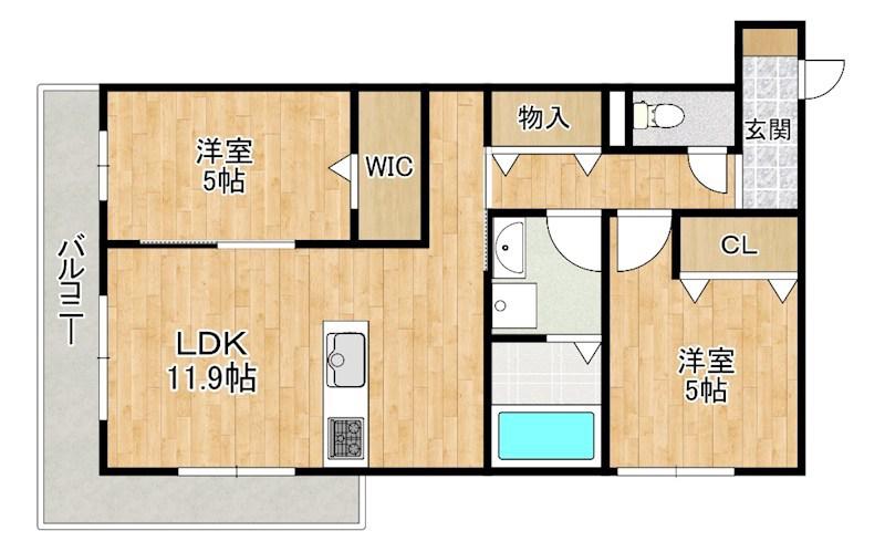 D-ROOM勝部3丁目(2LDK/3階)の間取り写真