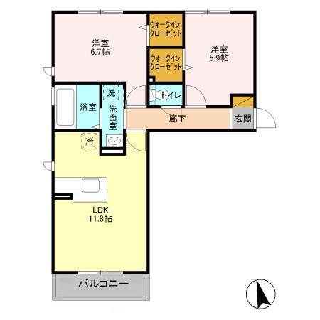 ジンザB(2LDK/3階)の間取り写真