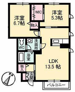 蔵王ヒルズ(2LDK/1階)の間取り写真