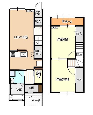 ファイン朝菜町A棟(2LDK/1階)の間取り写真