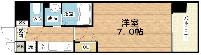 LUXE大阪城南(1K/12階)の間取り写真