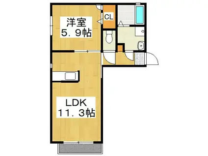 スカイメゾン(1LDK/2階)の間取り写真