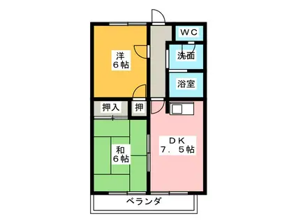 ルネッサンスI(2DK/1階)の間取り写真