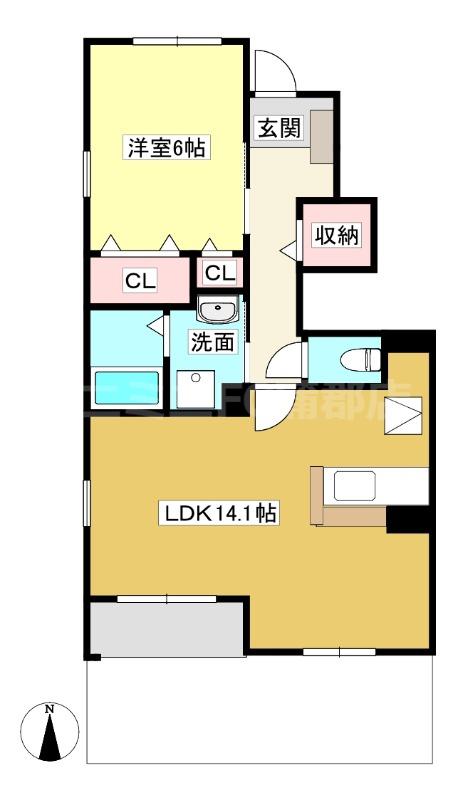 エレガント上青山(1LDK/1階)の間取り写真