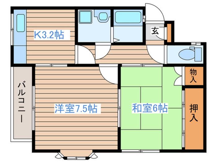 エコーハイツ(2K/1階)の間取り写真