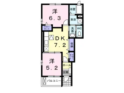 カーサ・エレガント(2DK/1階)の間取り写真