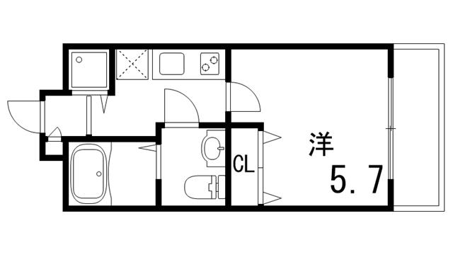 ラウル六甲道(1K/2階)の間取り写真