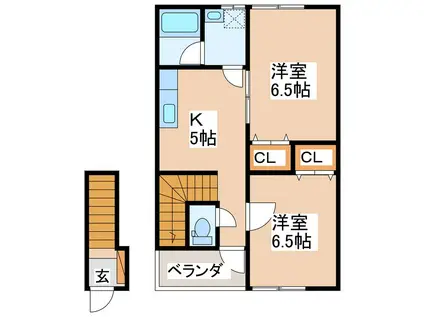 サンビレッジ保元(2K/2階)の間取り写真