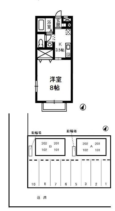 ディアコートB棟(1K/2階)の間取り写真