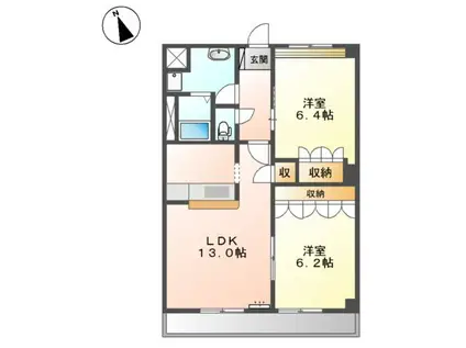 ロイヤルラファミーユB(2LDK/2階)の間取り写真