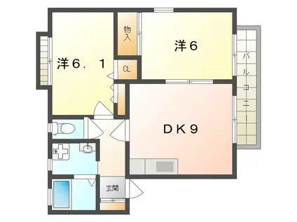 ソレイユII号館(2DK/2階)の間取り写真