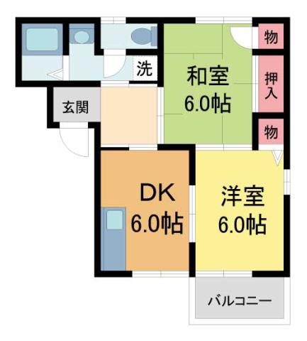 クリアスカイ8 B棟(2DK/2階)の間取り写真