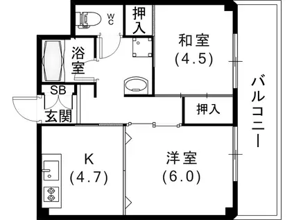 サンゼン山手ハイツ(1LDK/7階)の間取り写真