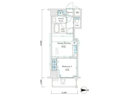 カルトレリア(1DK/4階)の間取り写真