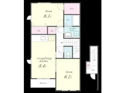 フローラ上津台Ⅱ番館(2DK/2階)の間取り写真