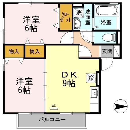 リベルタスクエア A棟(2DK/2階)の間取り写真