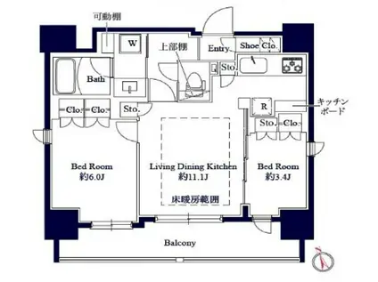 GRAN PASEO八丁堀II(2LDK/7階)の間取り写真